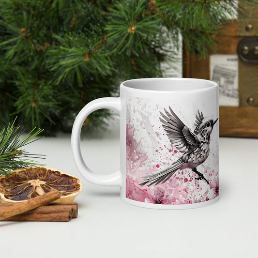 Bird On Cherry Blossom Branch White Glossy Mug (11 oz, 15 oz, 20 oz) - Mugs - Discovery Co.