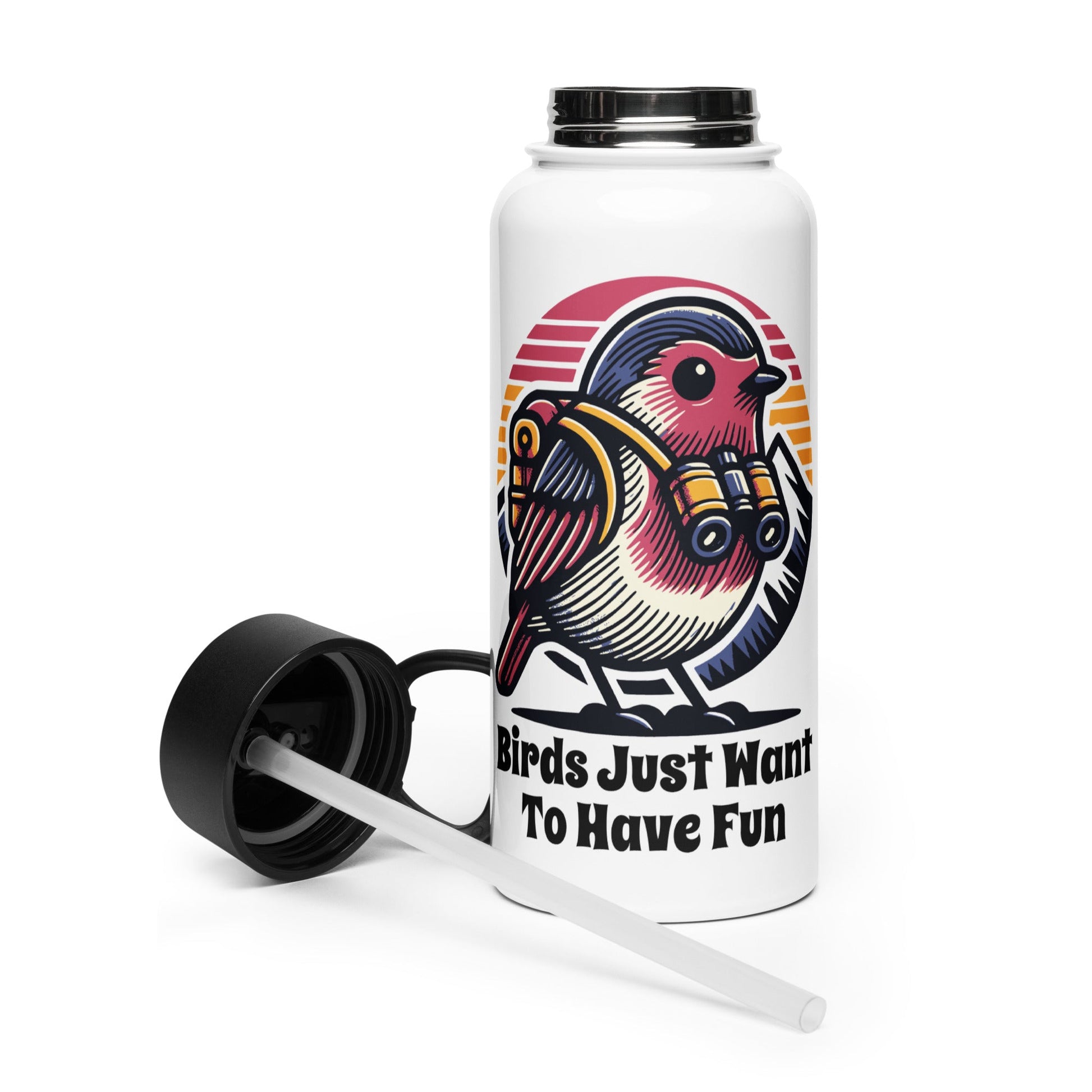 Birds Just Want To Have Fun Stainless Steel Water Bottle With Straw Lid - Stainless Steel Water Bottle With Straw Lid - Discovery Co.