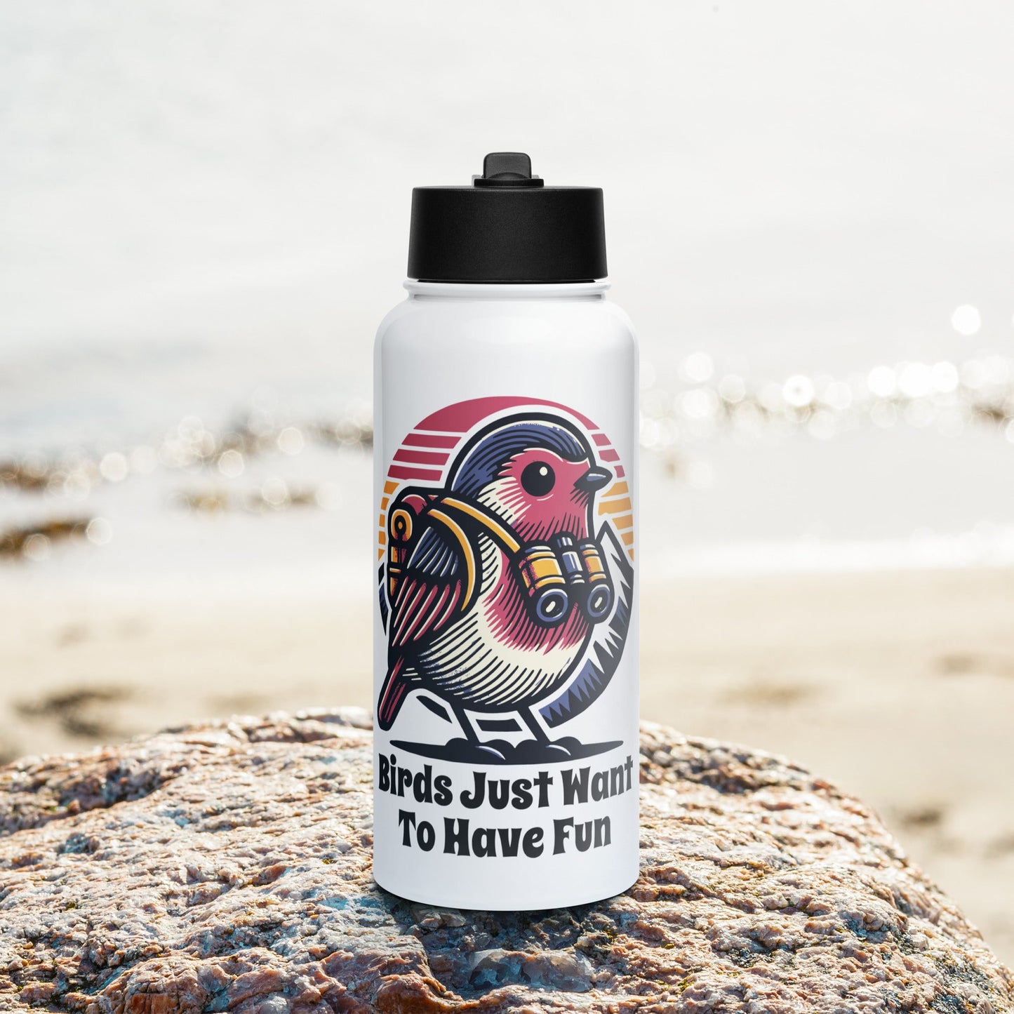 Birds Just Want To Have Fun Stainless Steel Water Bottle With Straw Lid - Stainless Steel Water Bottle With Straw Lid - Discovery Co.