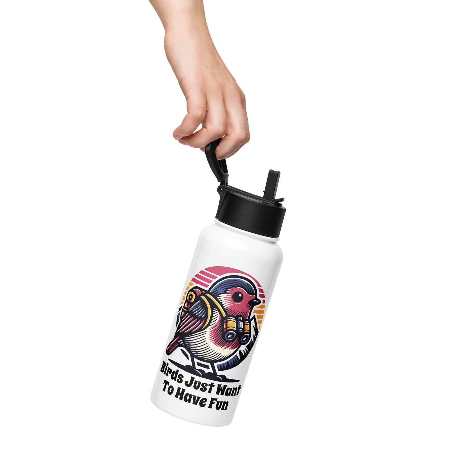 Birds Just Want To Have Fun Stainless Steel Water Bottle With Straw Lid - Stainless Steel Water Bottle With Straw Lid - Discovery Co.
