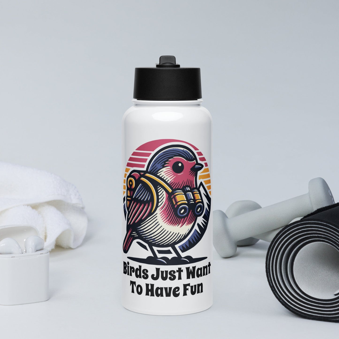 Birds Just Want To Have Fun Stainless Steel Water Bottle With Straw Lid - Stainless Steel Water Bottle With Straw Lid - Discovery Co.