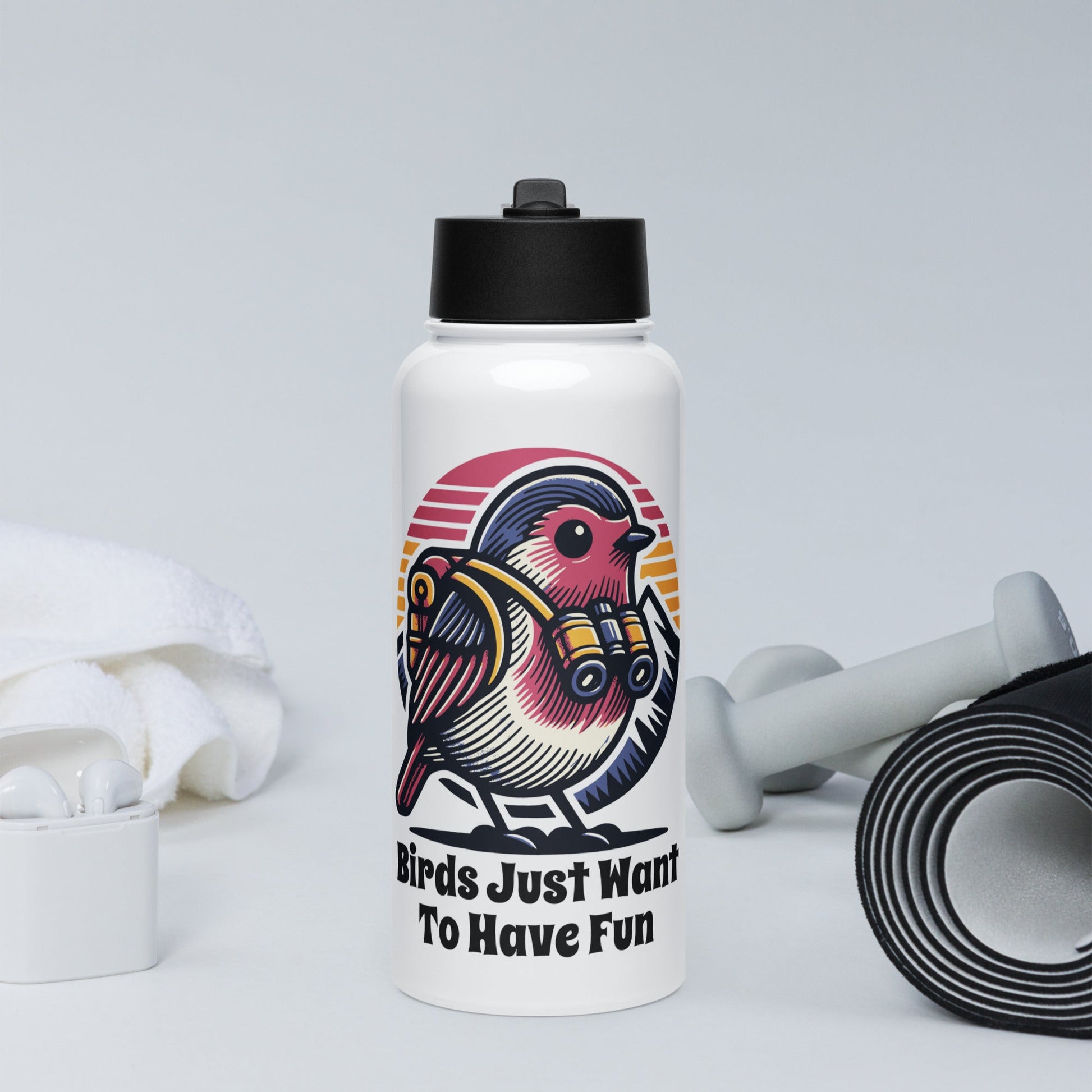 Birds Just Want To Have Fun Stainless Steel Water Bottle With Straw Lid - Stainless Steel Water Bottle With Straw Lid - Discovery Co.