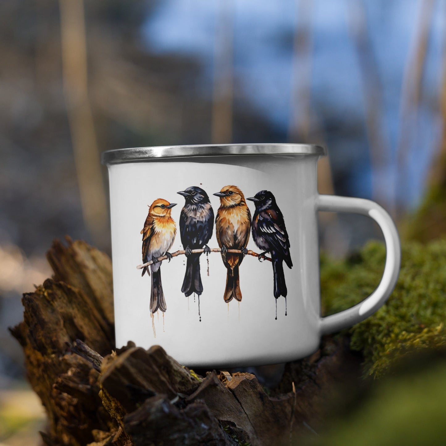 Birds Watercolor Art Enamel Mug (12 oz) - Mugs - Discovery Co.
