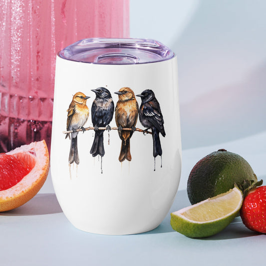 Birds Watercolor Art Stainless Steel Wine Tumbler - Tumblers - Discovery Co.