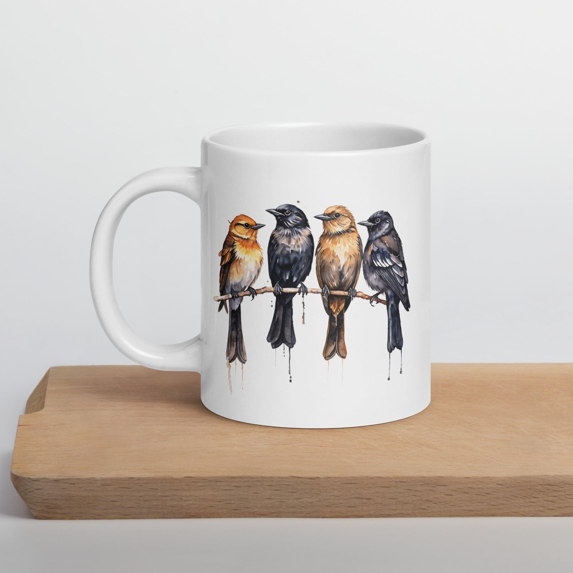 Birds Watercolor Art White Glossy Mug (11 oz, 15 oz, 20 oz) - Mugs - Discovery Co.