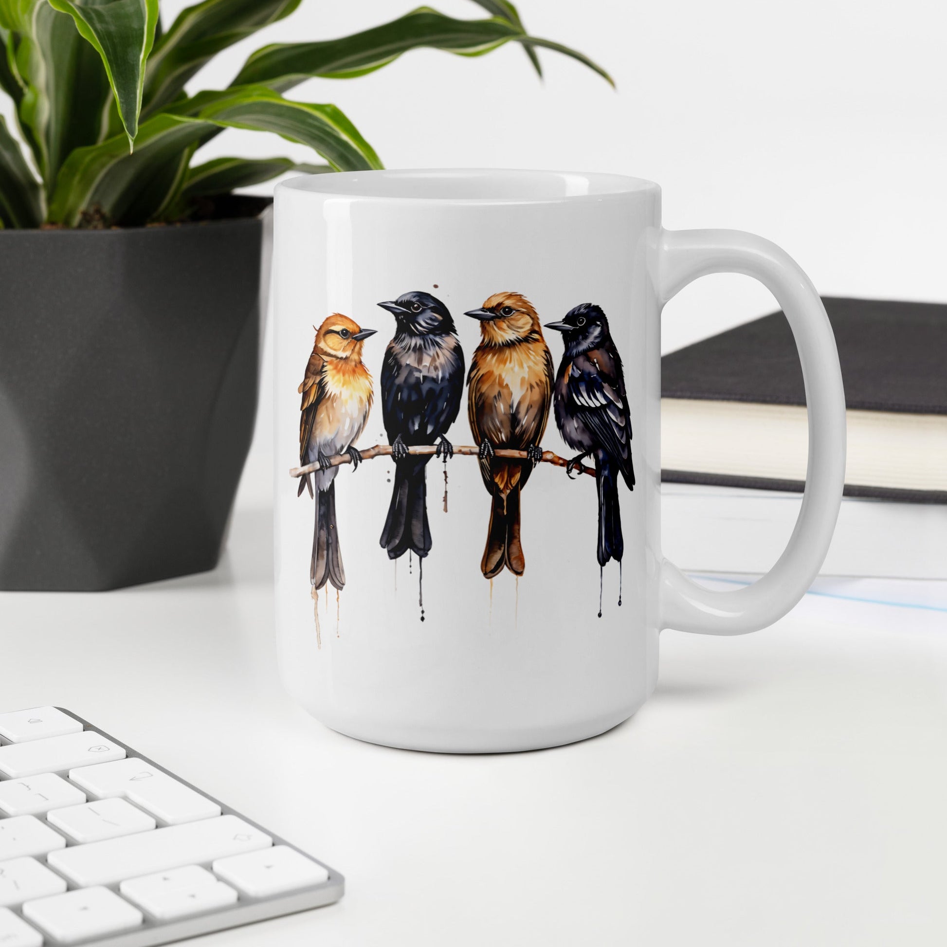Birds Watercolor Art White Glossy Mug (11 oz, 15 oz, 20 oz) - Mugs - Discovery Co.