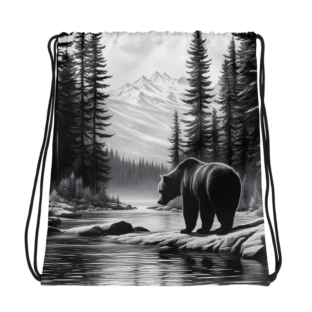Black And White Bear Drawstring Bag - Drawstring Bag - Discovery Co.