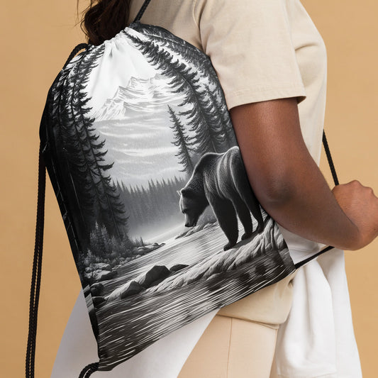 Black And White Bear Drawstring Bag - Drawstring Bag - Discovery Co.