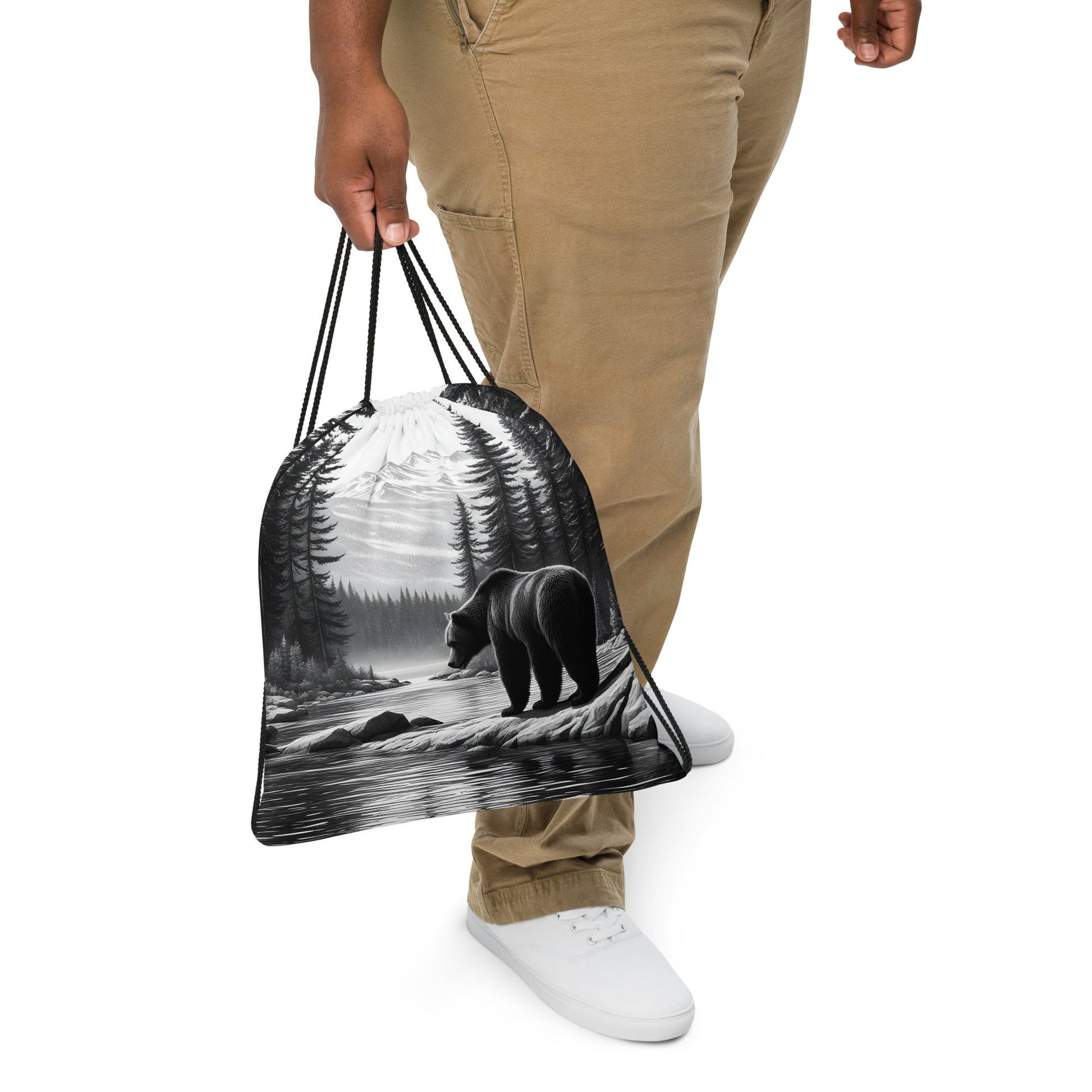 Black And White Bear Drawstring Bag - Drawstring Bag - Discovery Co.