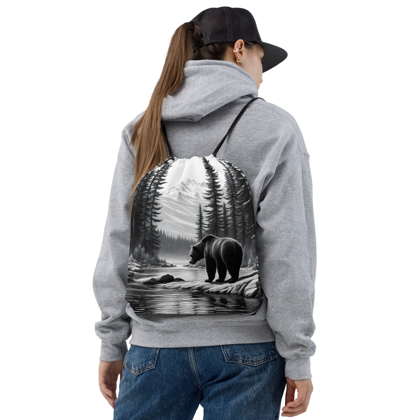 Black And White Bear Drawstring Bag - Drawstring Bag - Discovery Co.