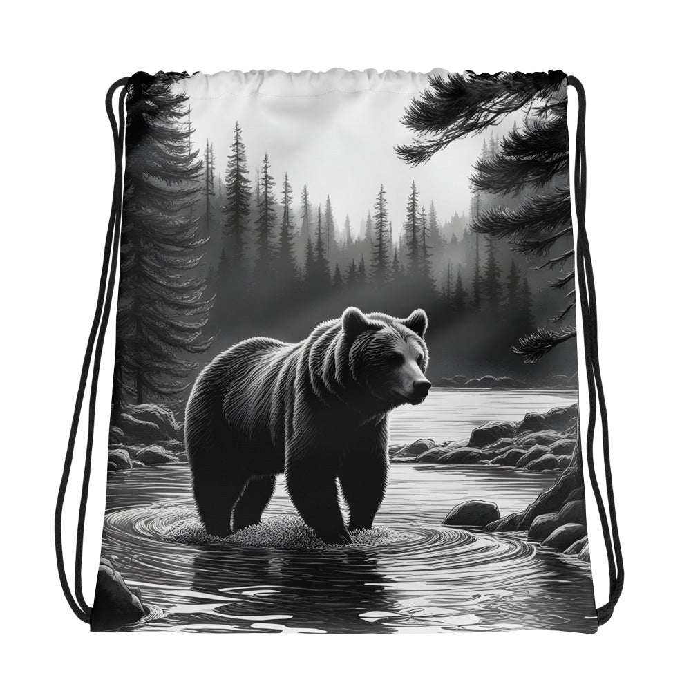 Black And White Bear II Drawstring Bag - Drawstring Bag - Discovery Co.