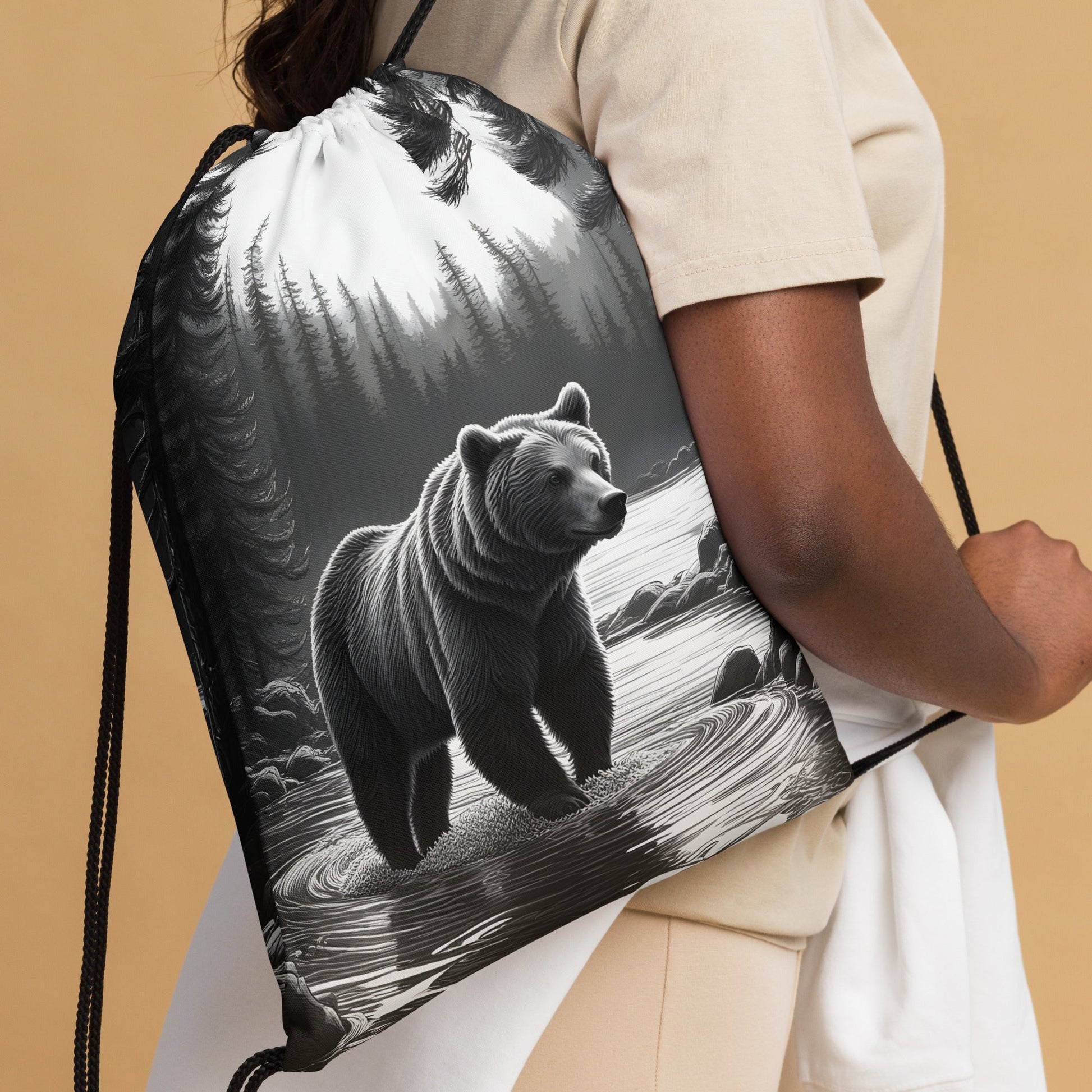 Black And White Bear II Drawstring Bag - Drawstring Bag - Discovery Co.