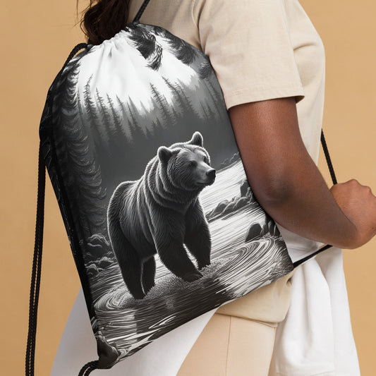 Black And White Bear II Drawstring Bag - Drawstring Bag - Discovery Co.