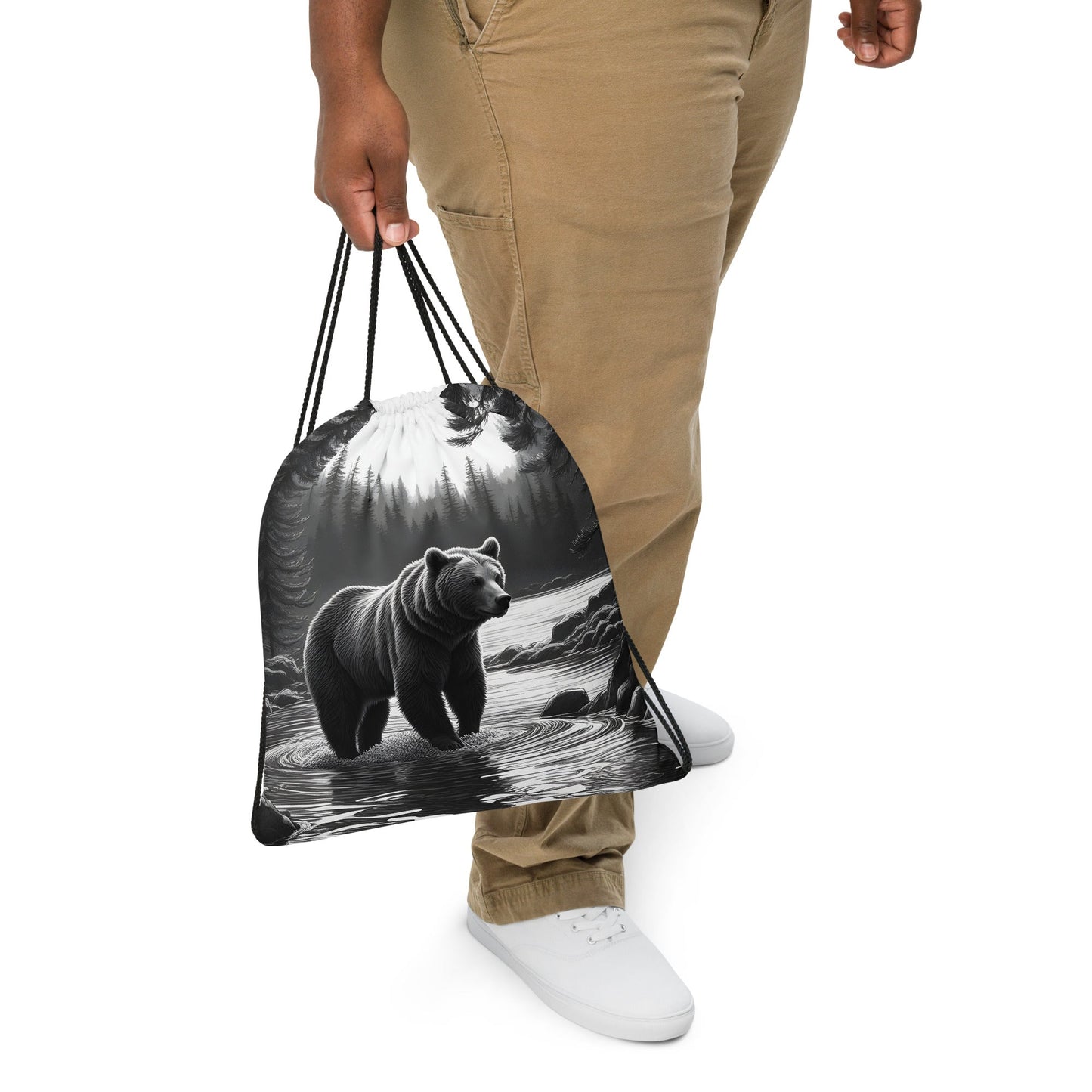 Black And White Bear II Drawstring Bag - Drawstring Bag - Discovery Co.
