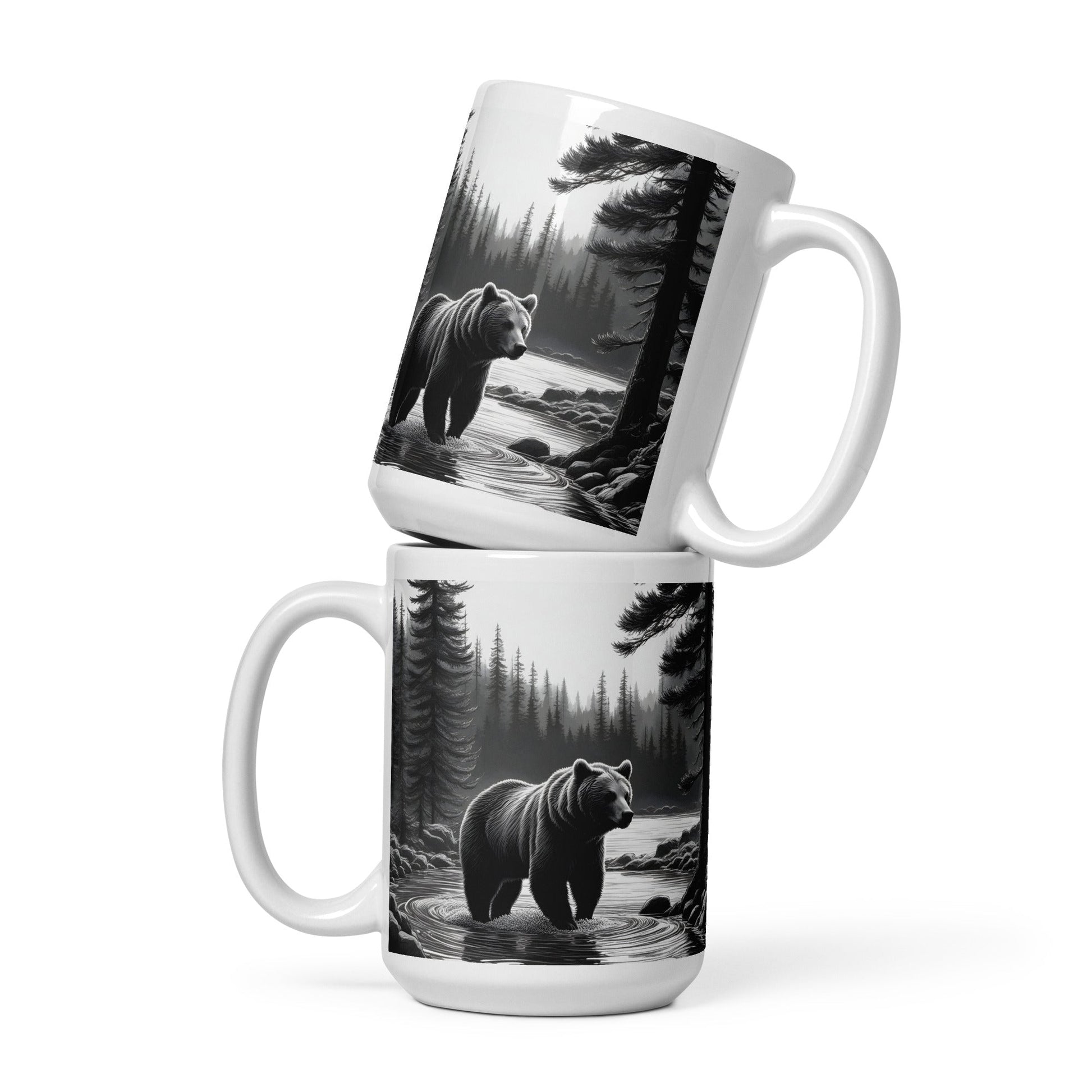 Black and White Bear II White Glossy Mug (11 oz, 15 oz, 20 oz) - Mugs - Discovery Co.