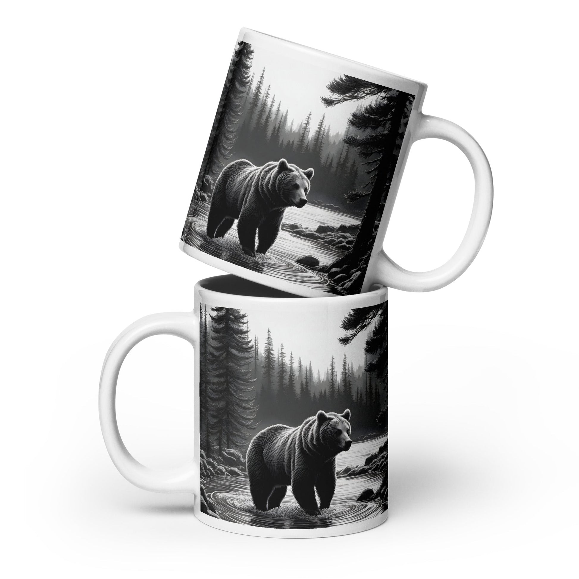 Black and White Bear II White Glossy Mug (11 oz, 15 oz, 20 oz) - Mugs - Discovery Co.