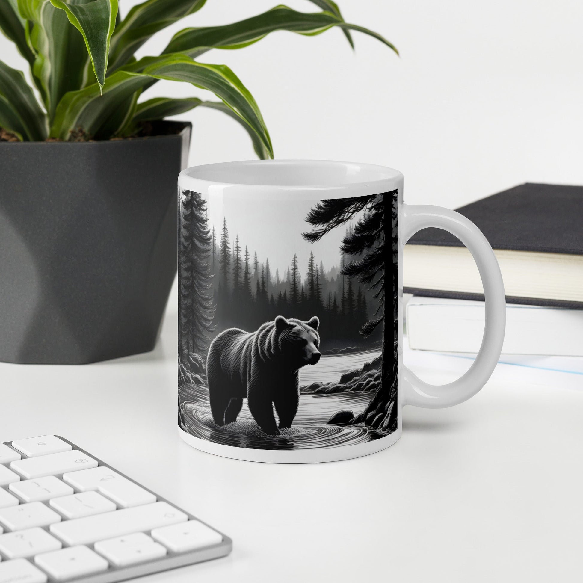 Black and White Bear II White Glossy Mug (11 oz, 15 oz, 20 oz) - Mugs - Discovery Co.
