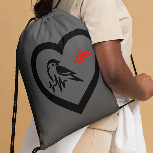 Black Bird Heartbeat Drawstring Bag - Drawstring Bag - Discovery Co.