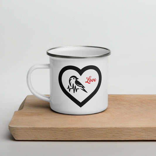 Black Bird Heartbeat Enamel Mug - Mugs - Discovery Co.