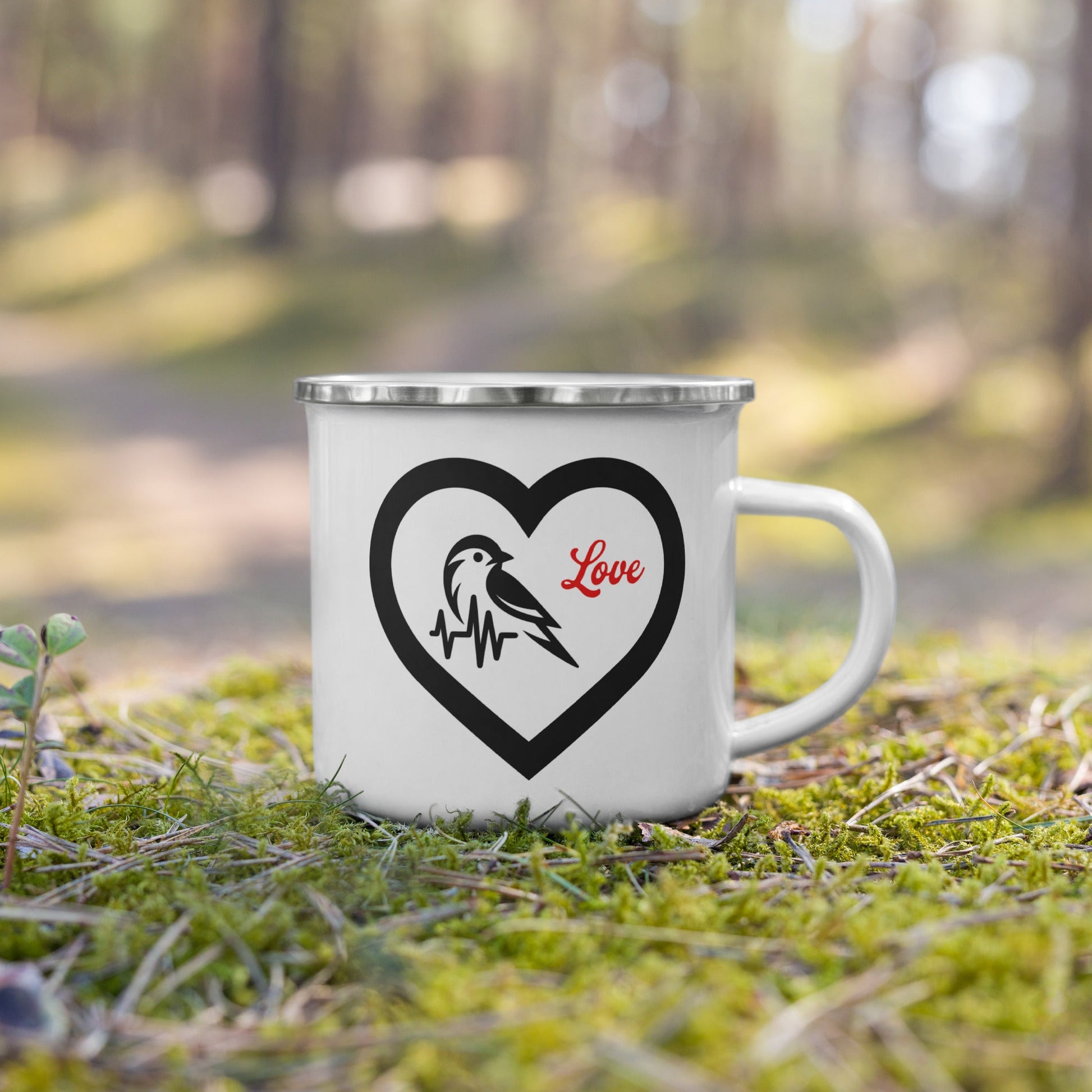 Black Bird Heartbeat Enamel Mug - Mugs - Discovery Co.