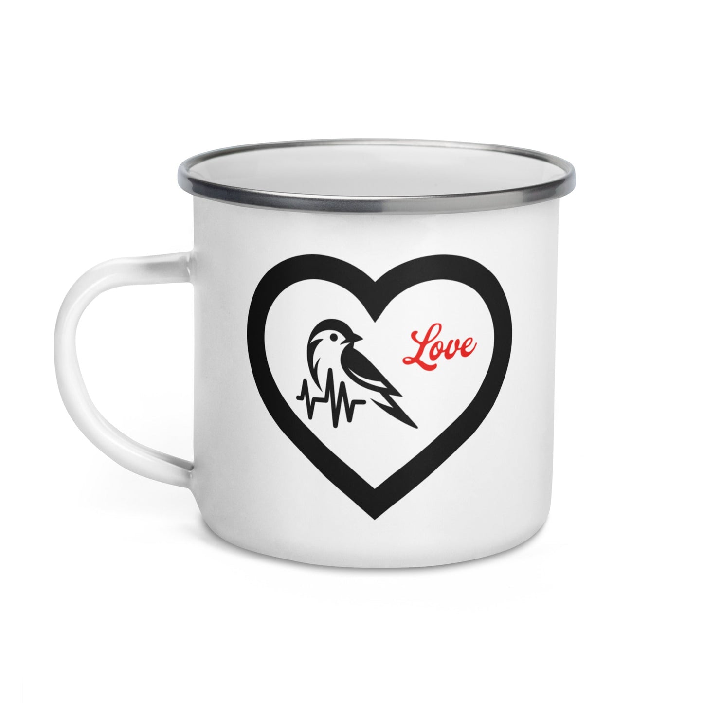 Black Bird Heartbeat Enamel Mug - Mugs - Discovery Co.