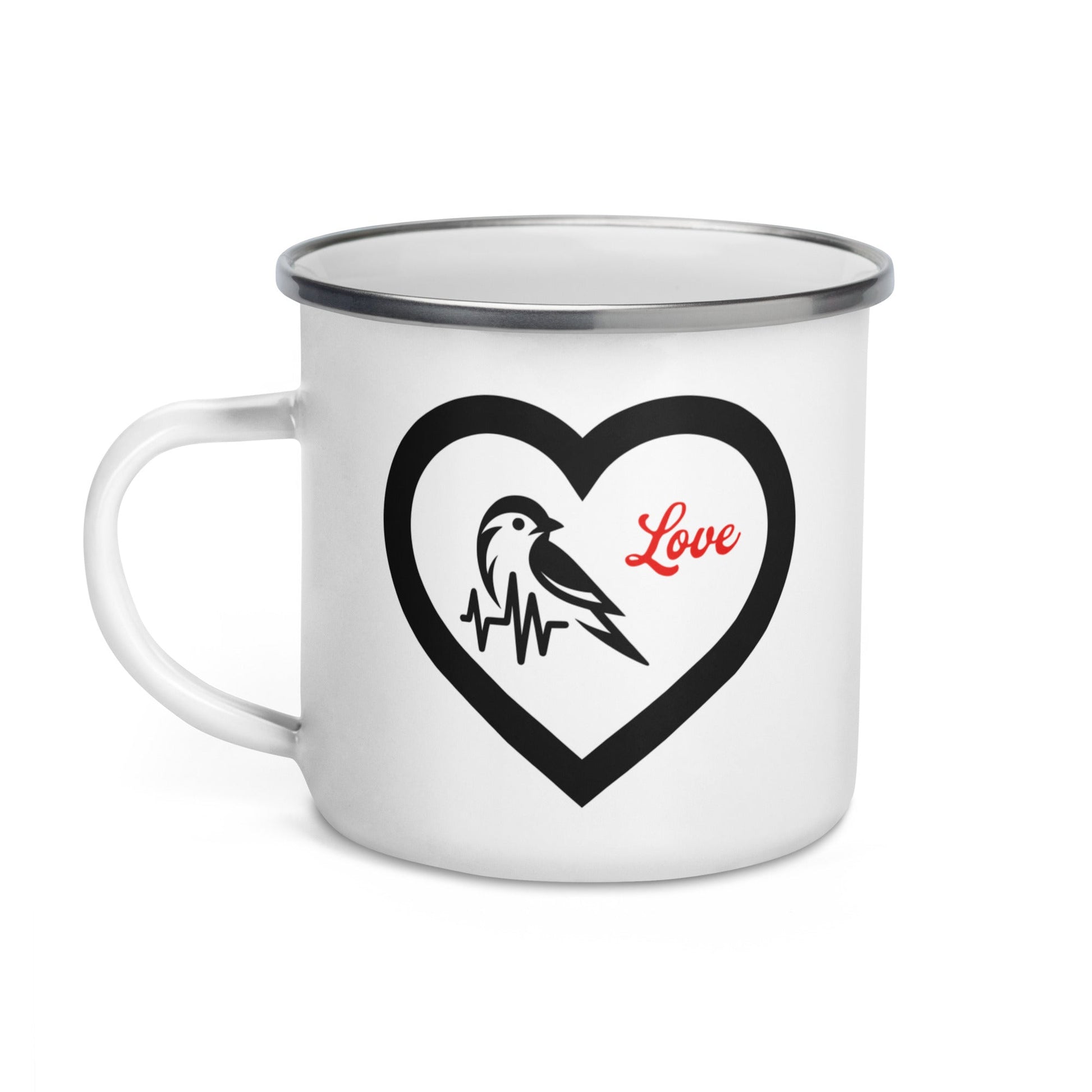 Black Bird Heartbeat Enamel Mug - Mugs - Discovery Co.