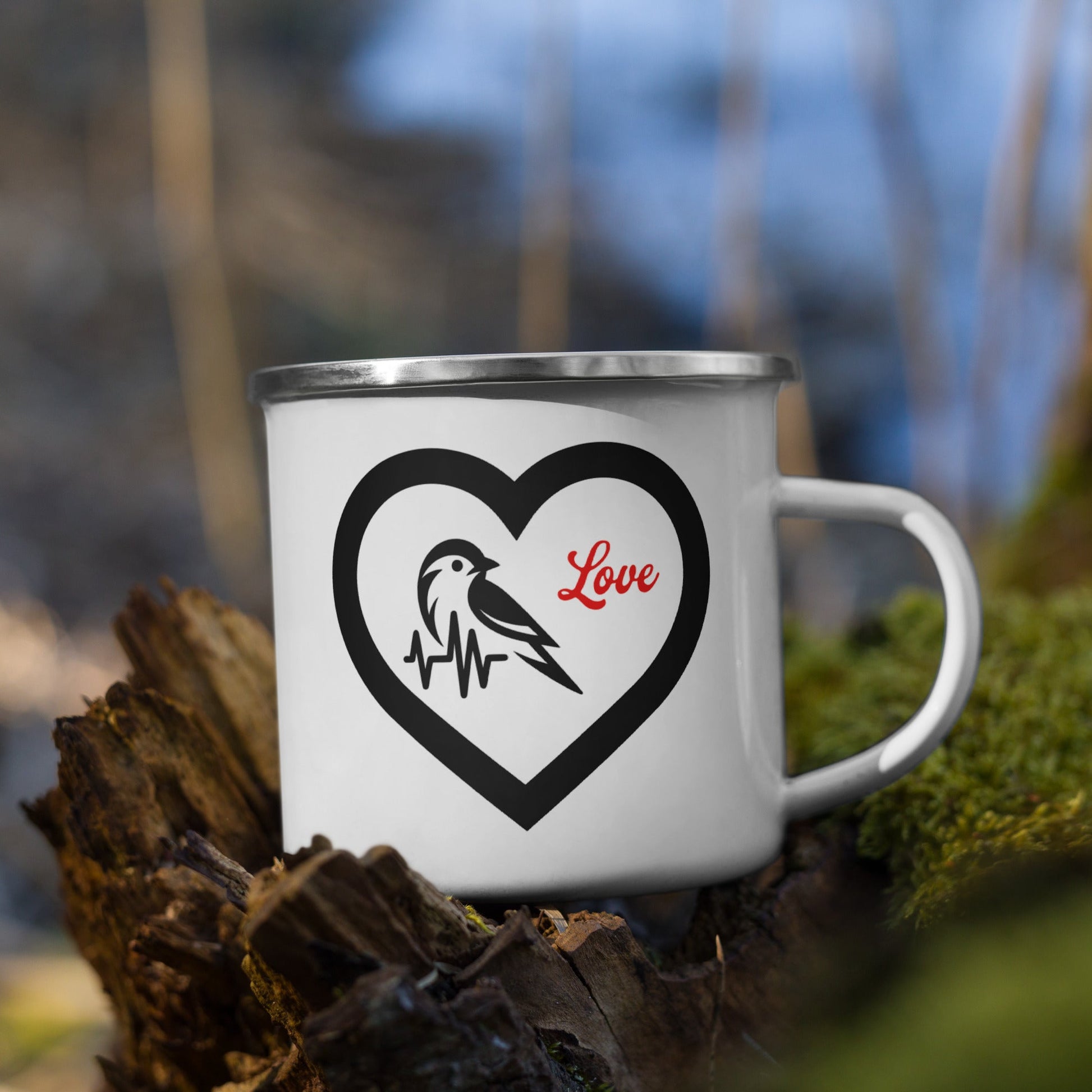 Black Bird Heartbeat Enamel Mug - Mugs - Discovery Co.