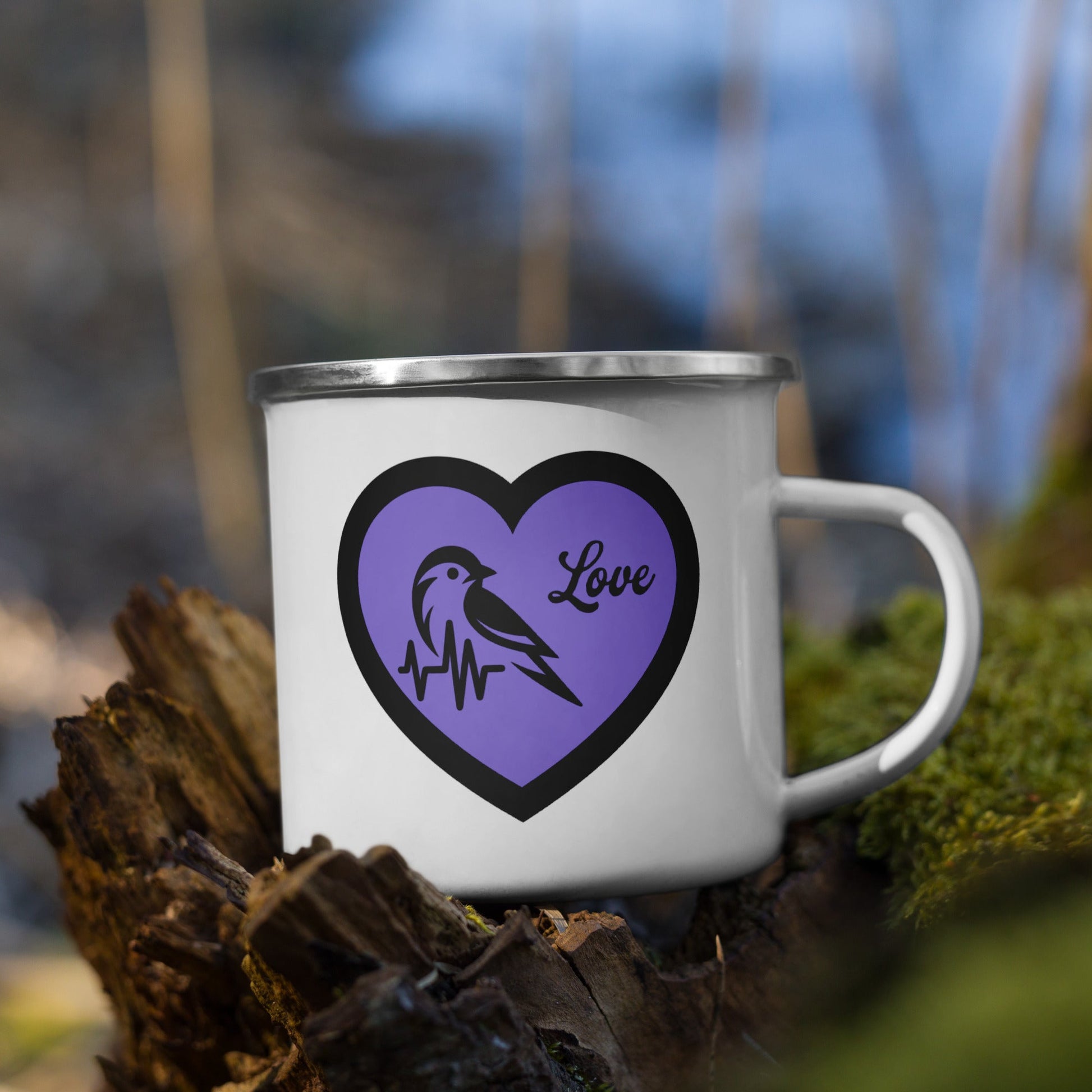 Black Bird Heartbeat II Enamel Mug - Mugs - Discovery Co.