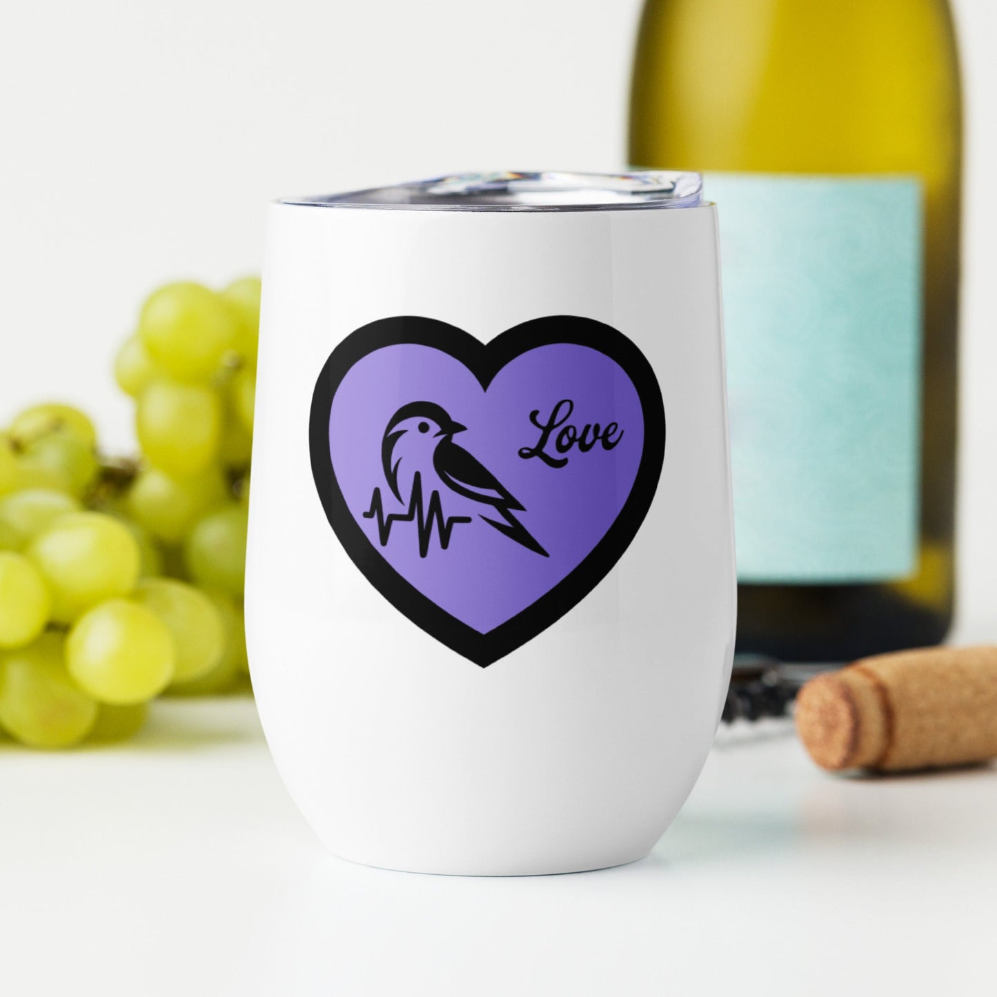 Black Bird Heartbeat II Stainless Steel Wine Tumbler - Steel Tumbler - Discovery Co.