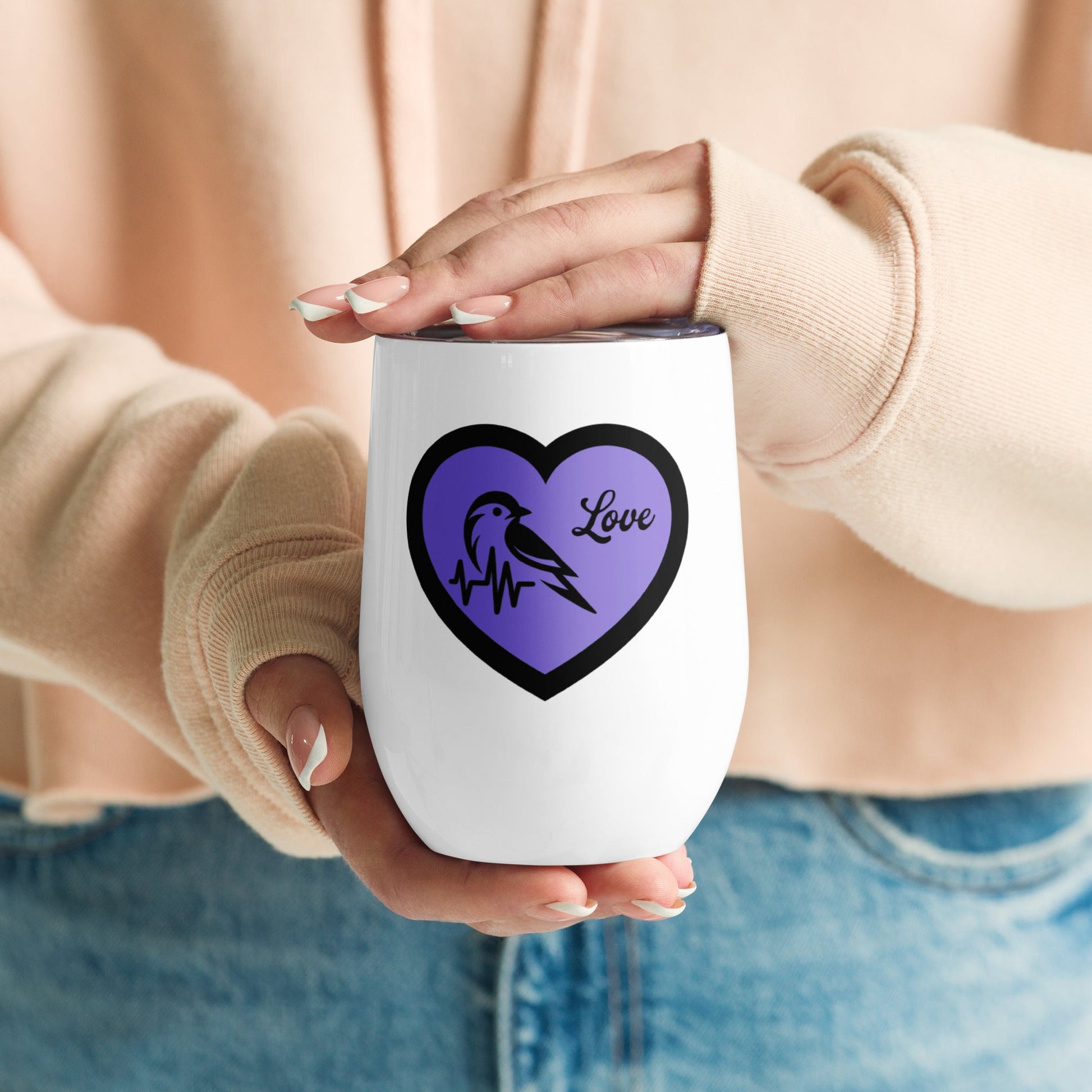 Black Bird Heartbeat II Stainless Steel Wine Tumbler - Steel Tumbler - Discovery Co.