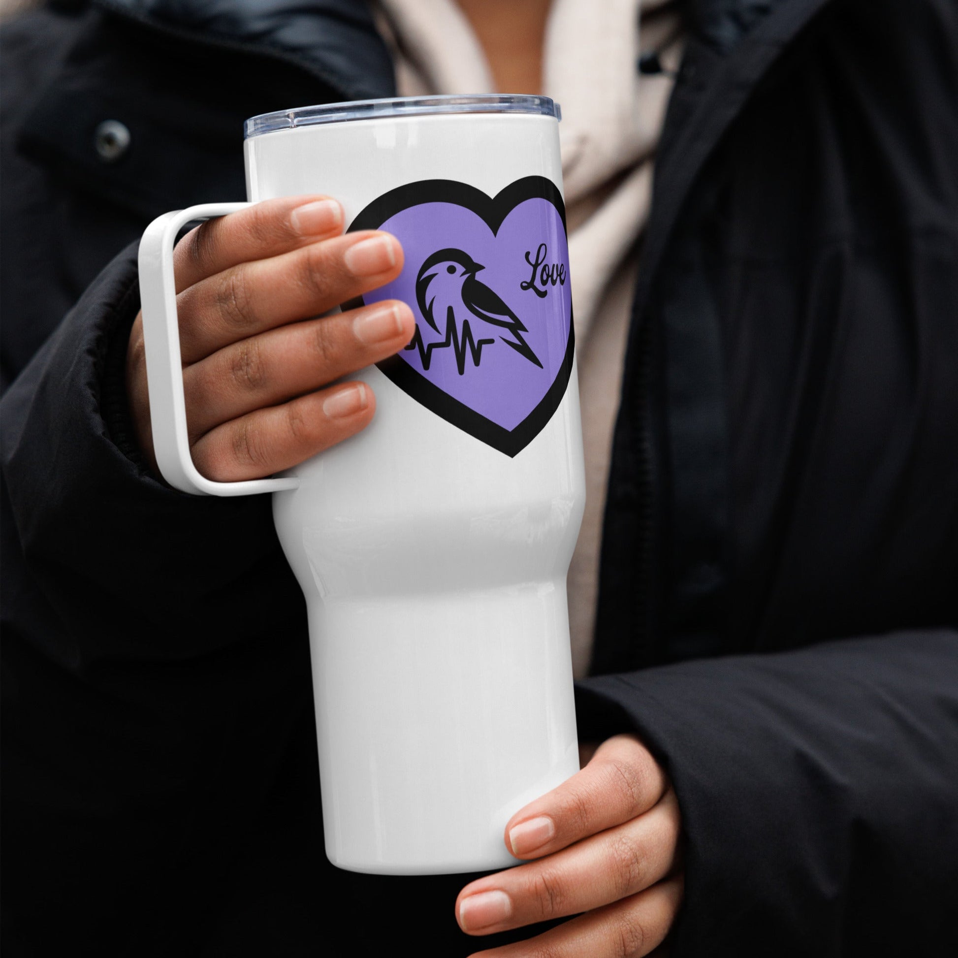 Black Bird Heartbeat II Travel Mug With Handle (25 oz and 40 oz) - Travel Mug - Discovery Co.