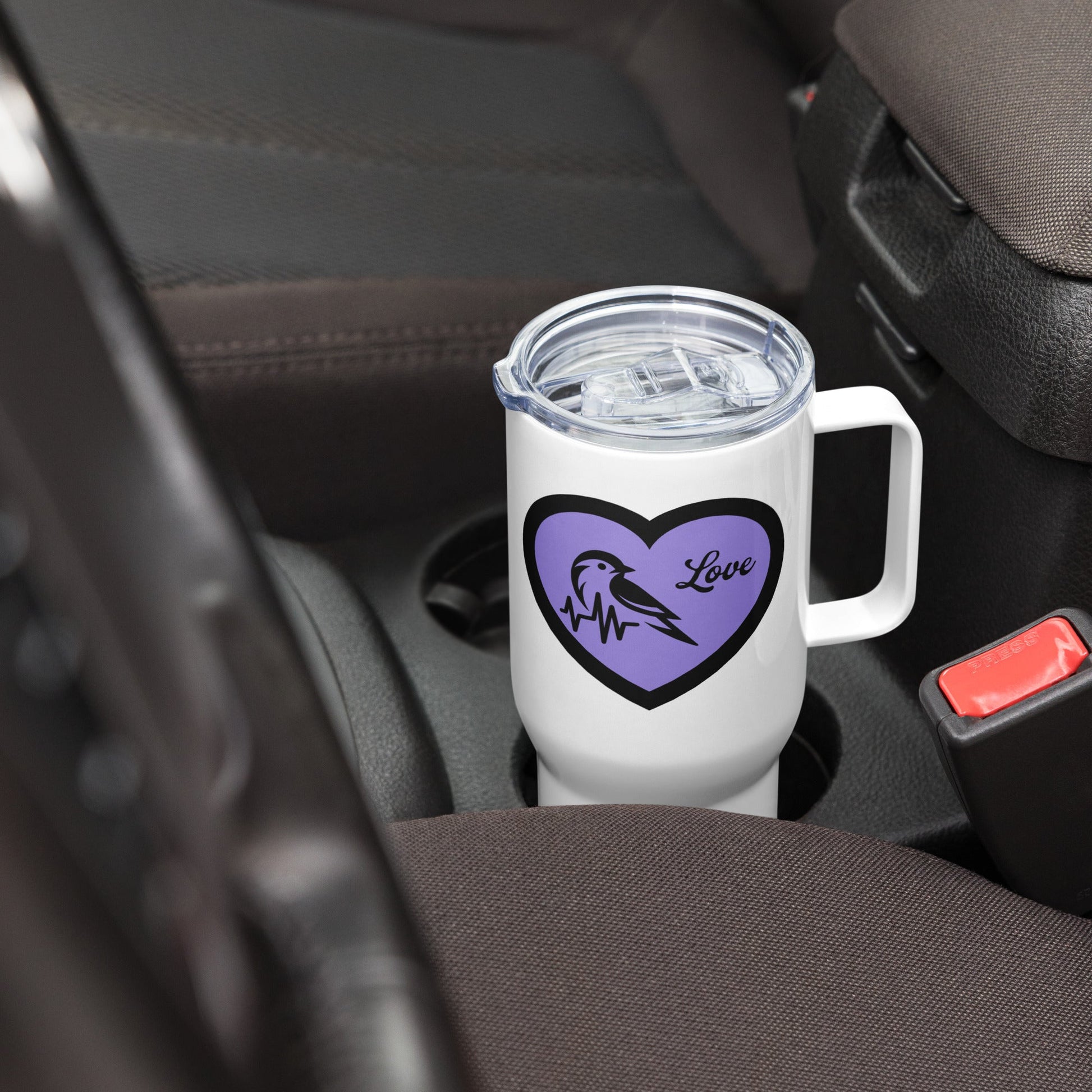 Black Bird Heartbeat II Travel Mug With Handle (25 oz and 40 oz) - Travel Mug - Discovery Co.