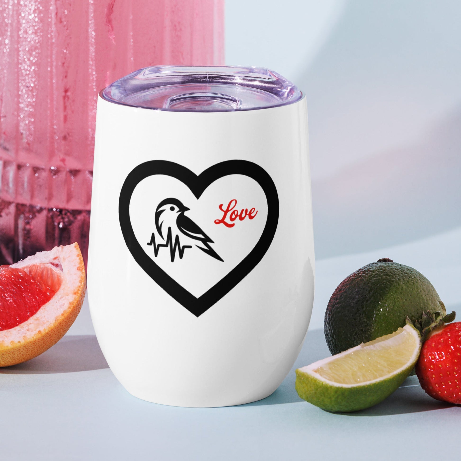 Black Bird Heartbeat Stainless Steel Wine Tumbler - Steel Tumbler - Discovery Co.