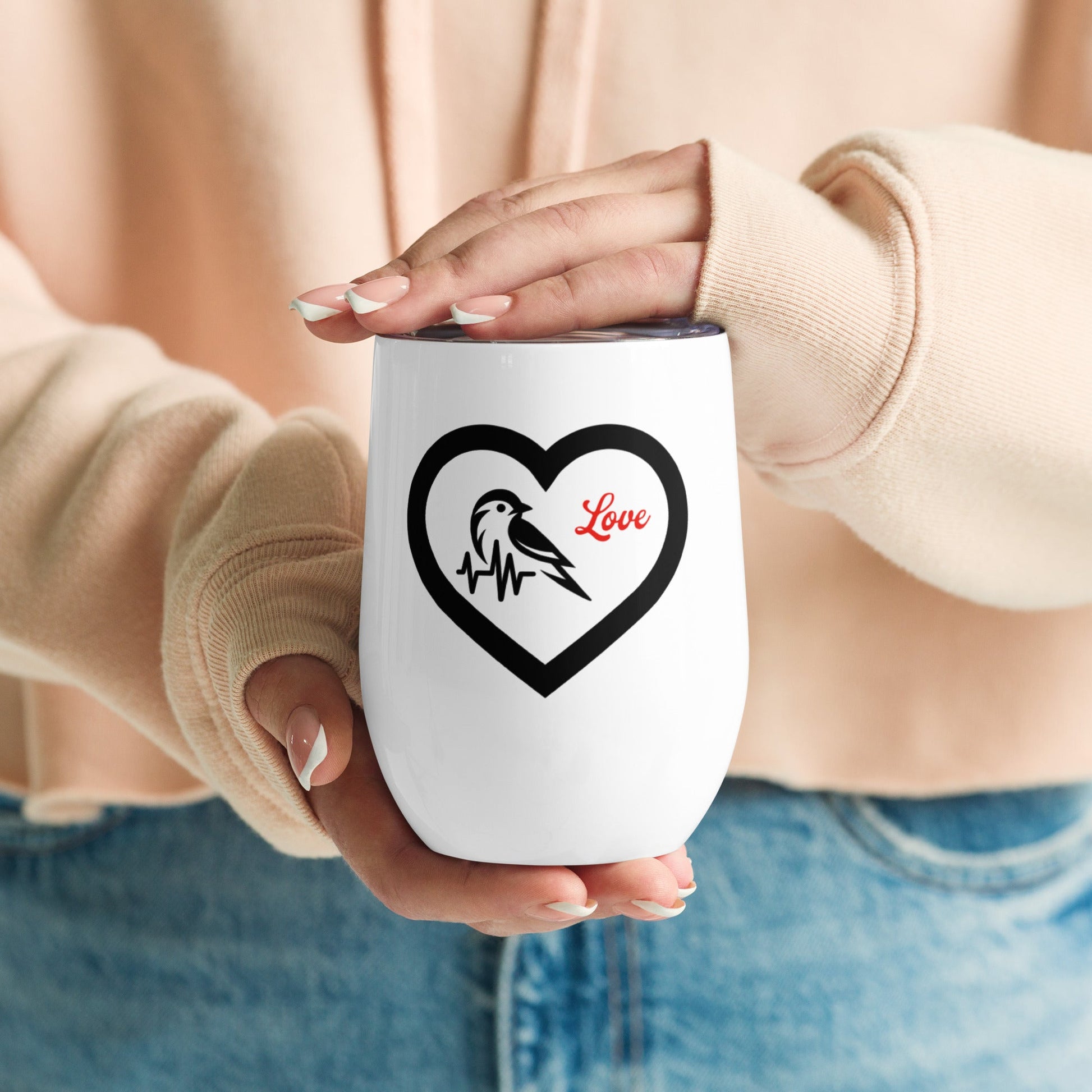 Black Bird Heartbeat Stainless Steel Wine Tumbler - Steel Tumbler - Discovery Co.