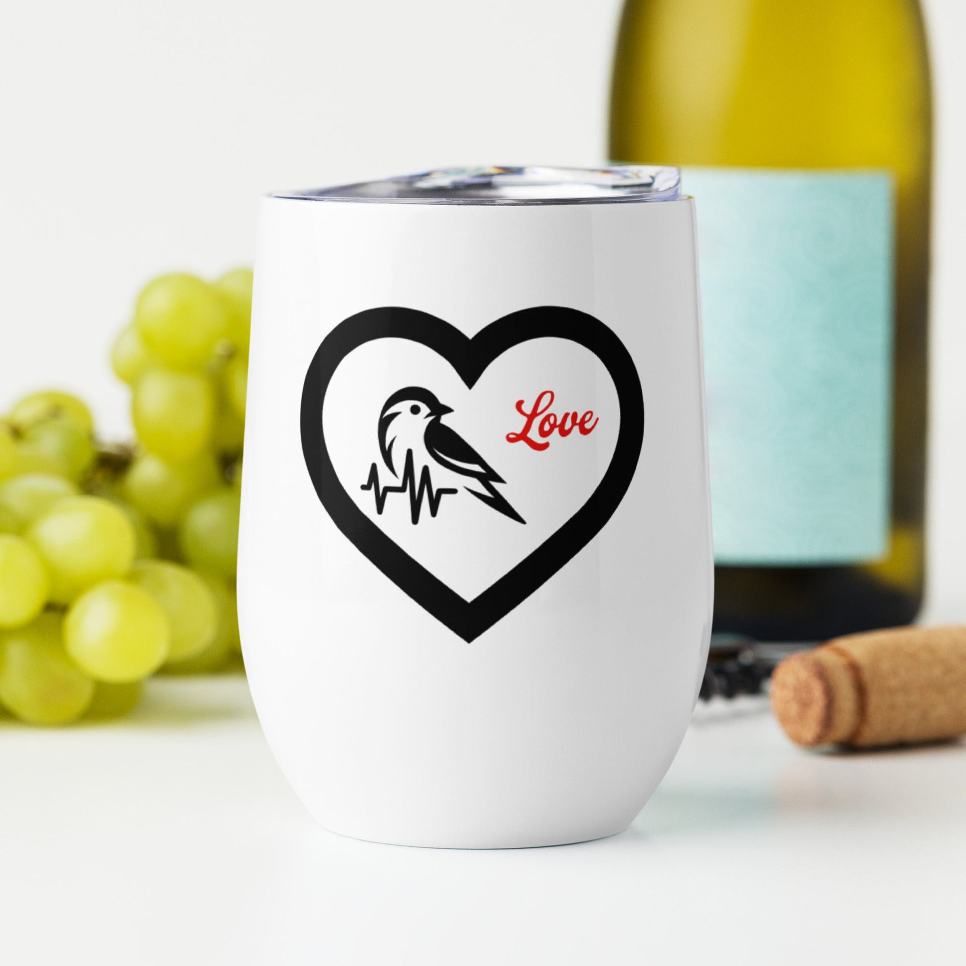Black Bird Heartbeat Stainless Steel Wine Tumbler - Steel Tumbler - Discovery Co.