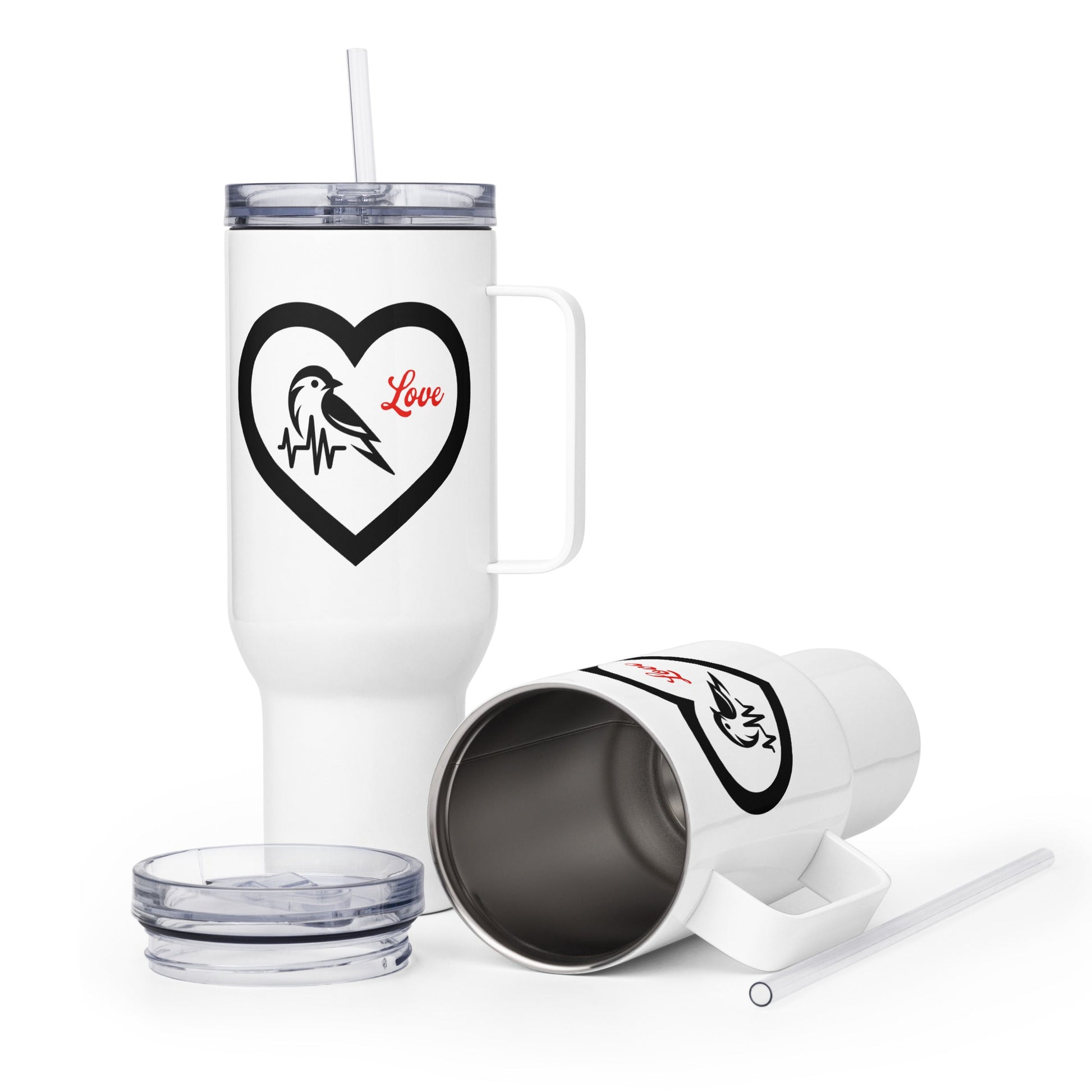 Black Bird Heartbeat Travel Mug With Handle (25 oz and 40 oz) - Travel Mug - Discovery Co.