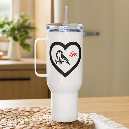 Black Bird Heartbeat Travel Mug With Handle (25 oz and 40 oz) - Travel Mug - Discovery Co.