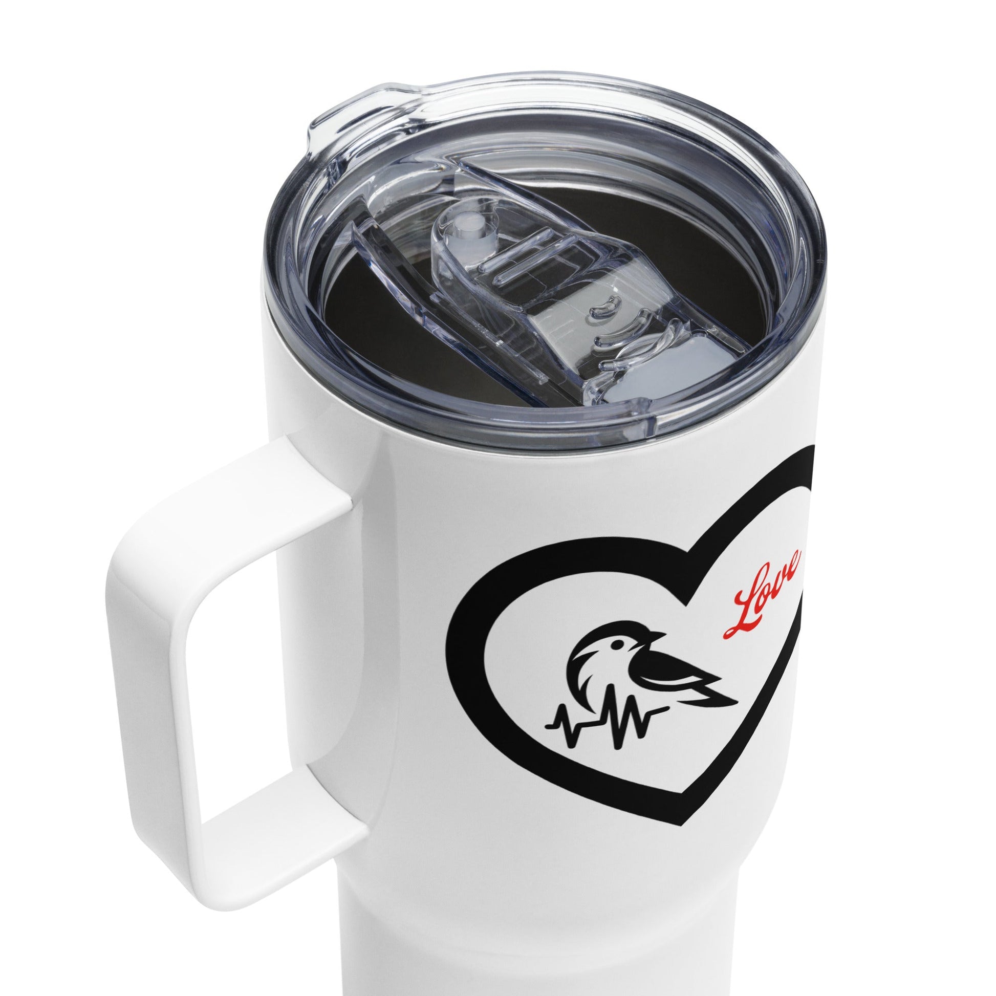 Black Bird Heartbeat Travel Mug With Handle (25 oz and 40 oz) - Travel Mug - Discovery Co.