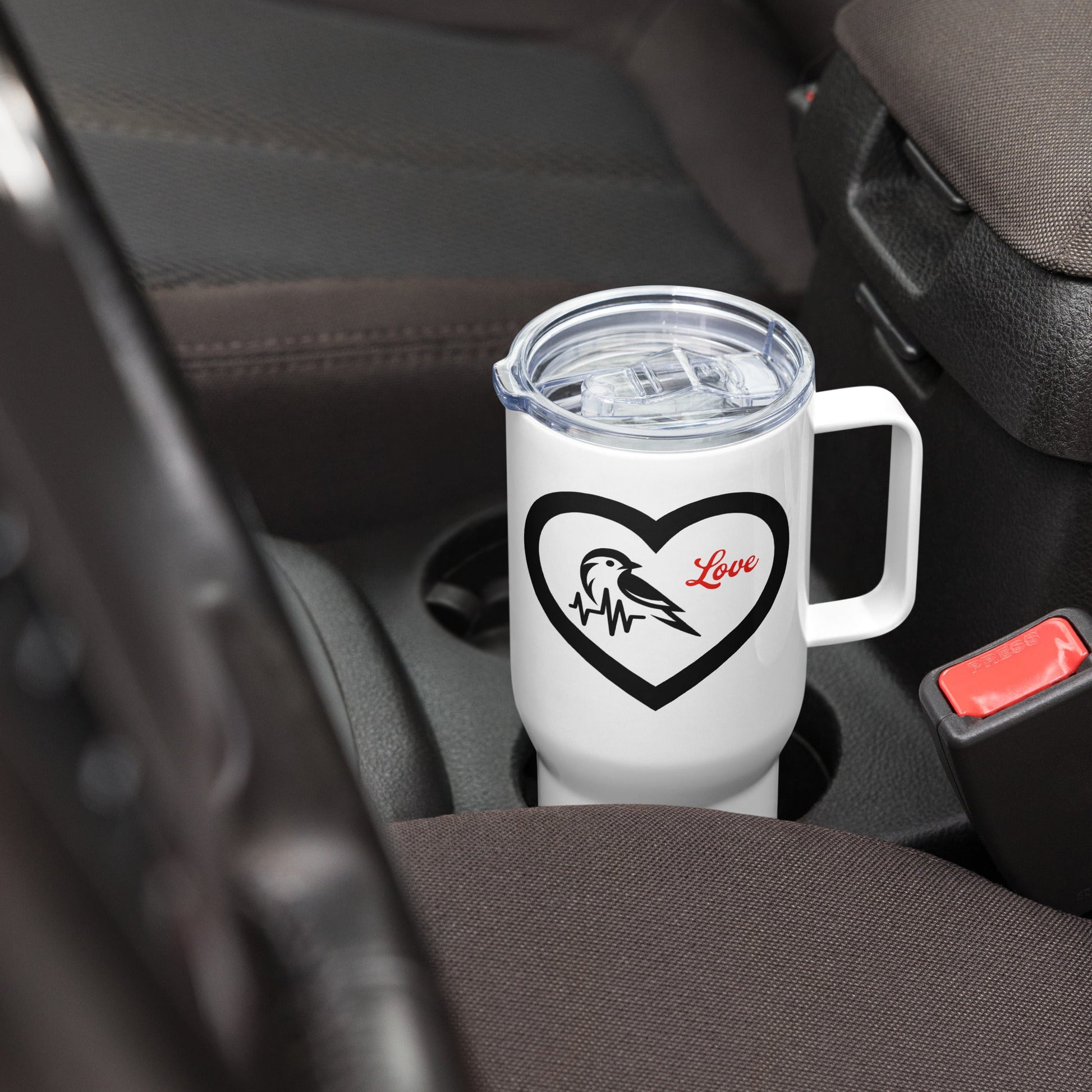 Black Bird Heartbeat Travel Mug With Handle (25 oz and 40 oz) - Travel Mug - Discovery Co.
