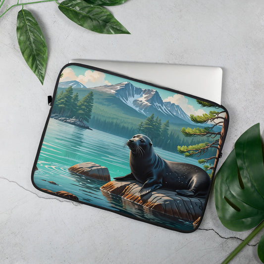 Black Seal On A Rock Laptop Sleeve - Laptop Cases - Discovery Co.