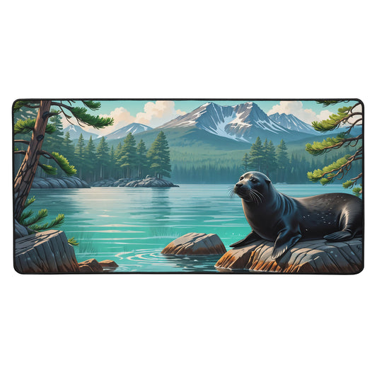 Black Seal On Rock Desk Mat - Mouse Pads - Discovery Co.