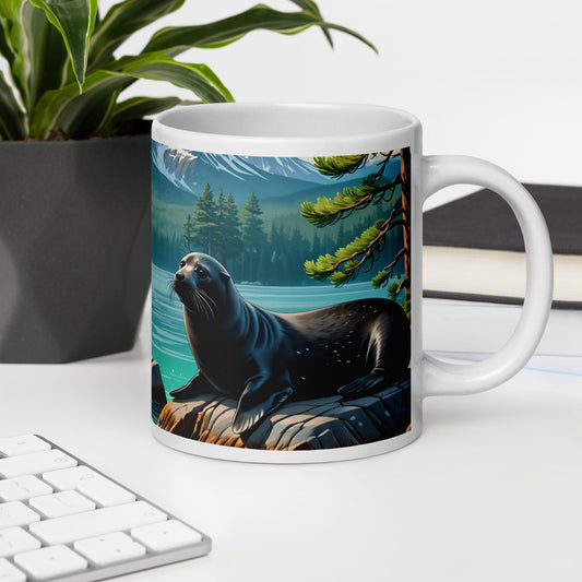 Black Seal On Rock White Glossy Mug - Mugs - Discovery Co.