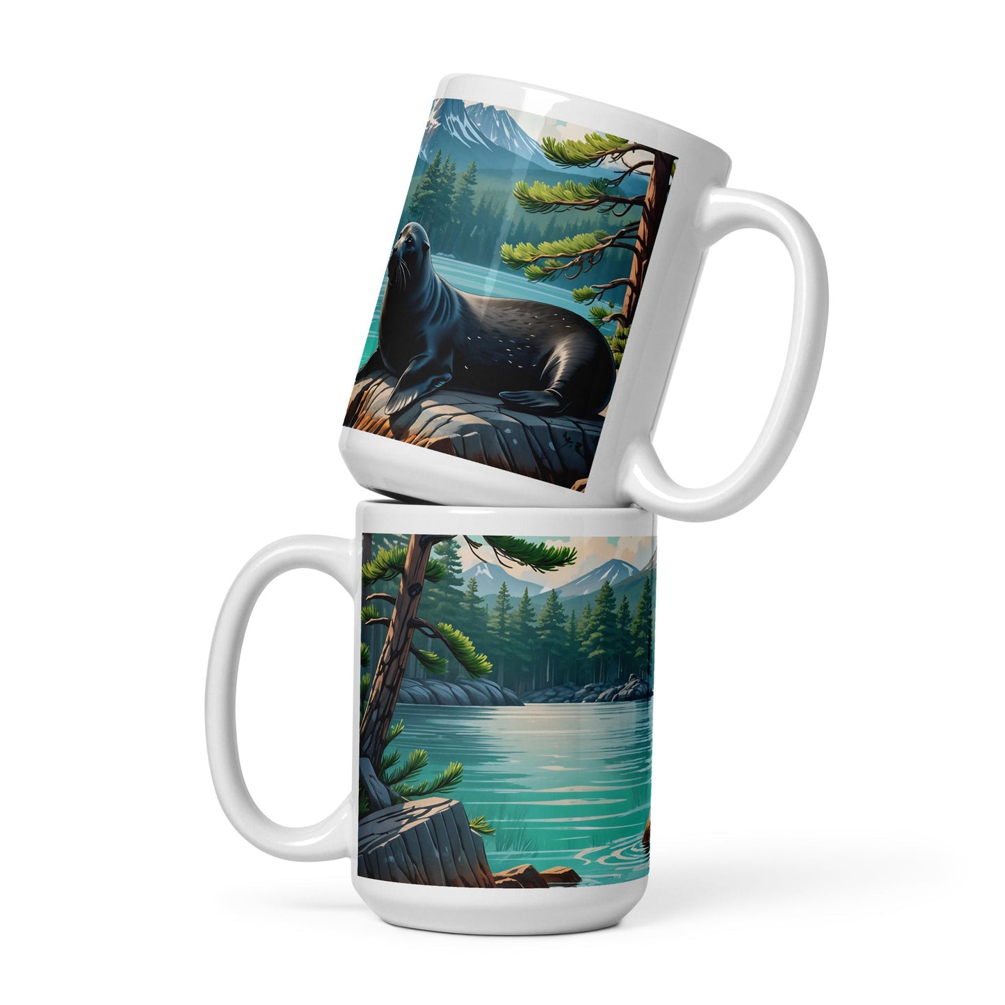 Black Seal On Rock White Glossy Mug - Mugs - Discovery Co.