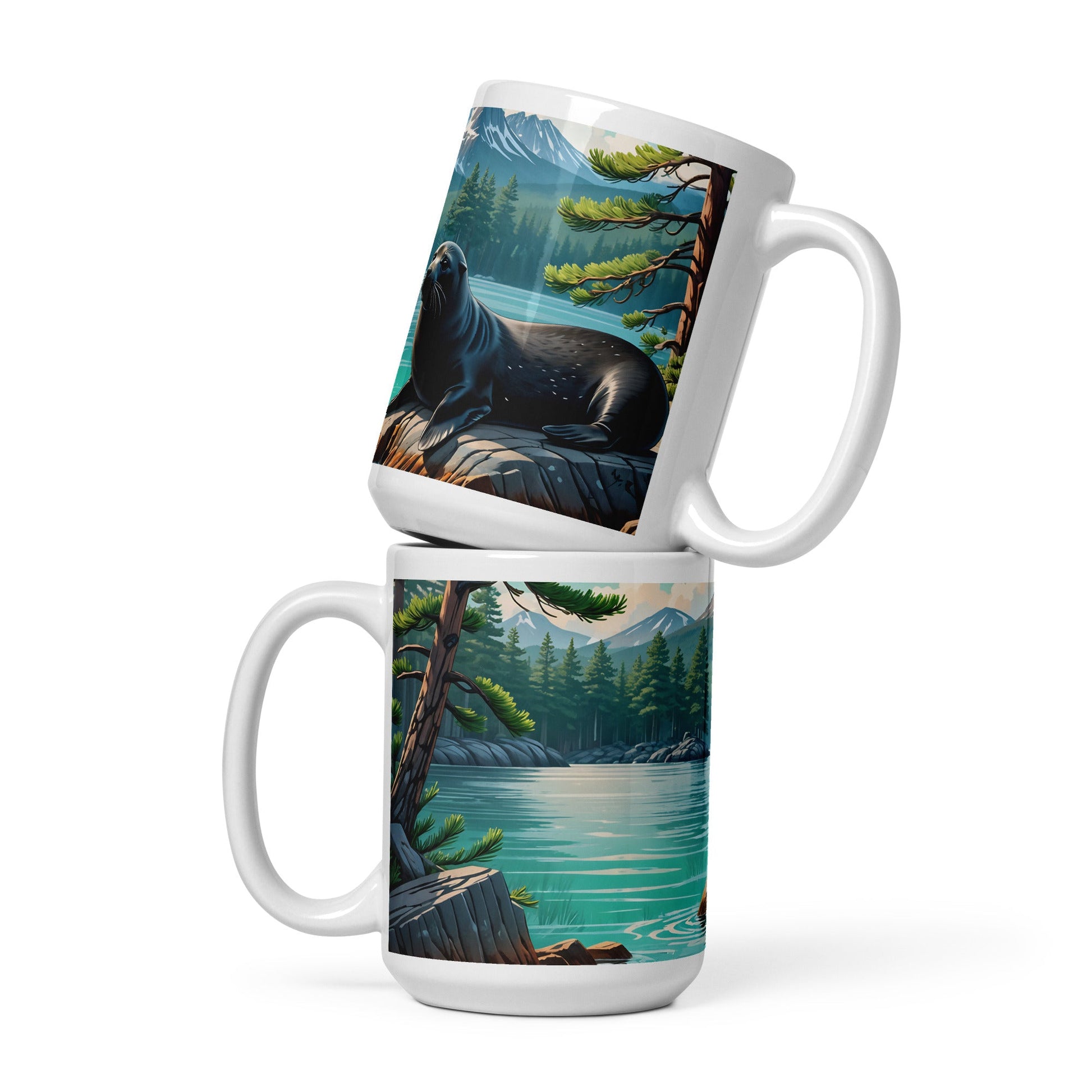 Black Seal On Rock White Glossy Mug - Mugs - Discovery Co.