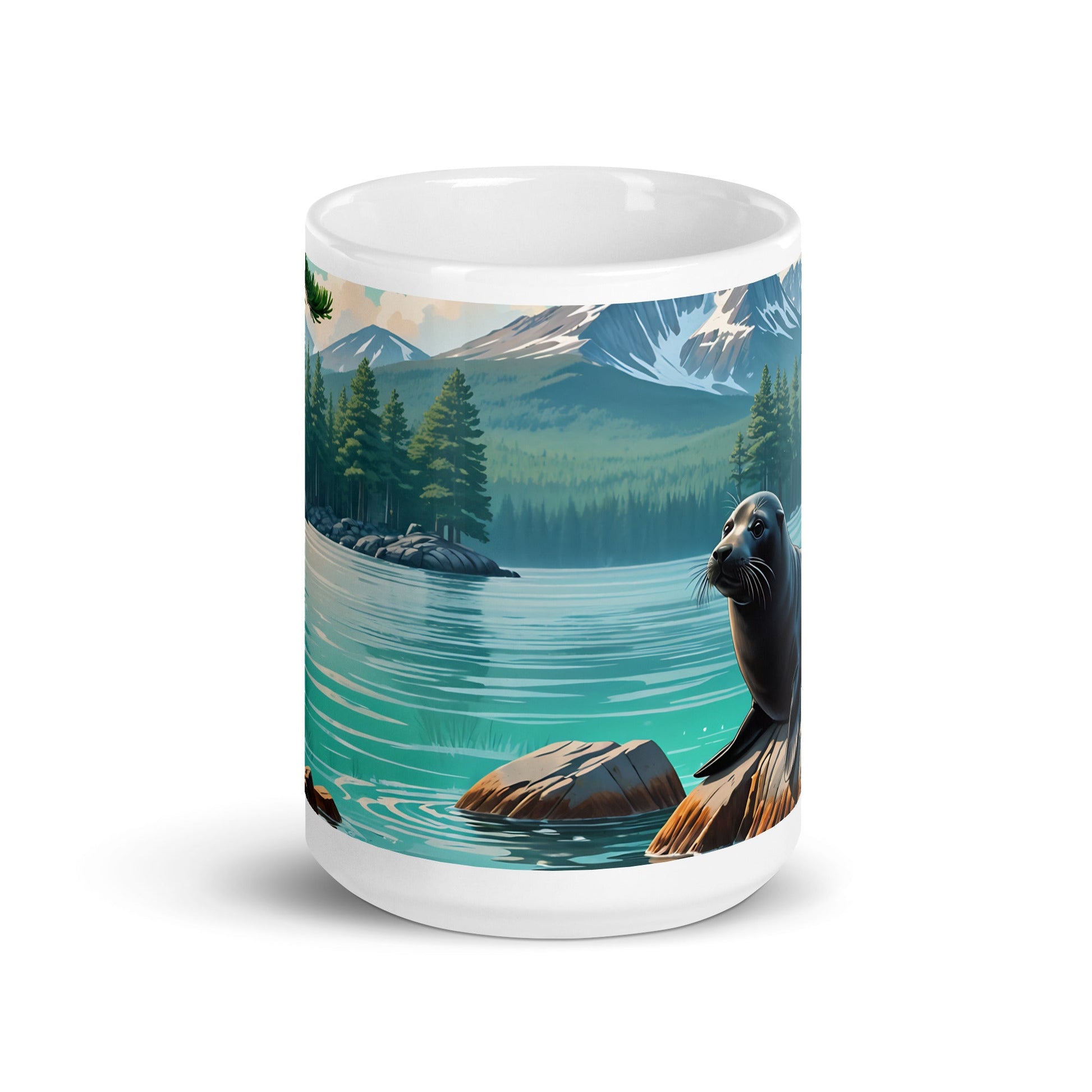 Black Seal On Rock White Glossy Mug - Mugs - Discovery Co.