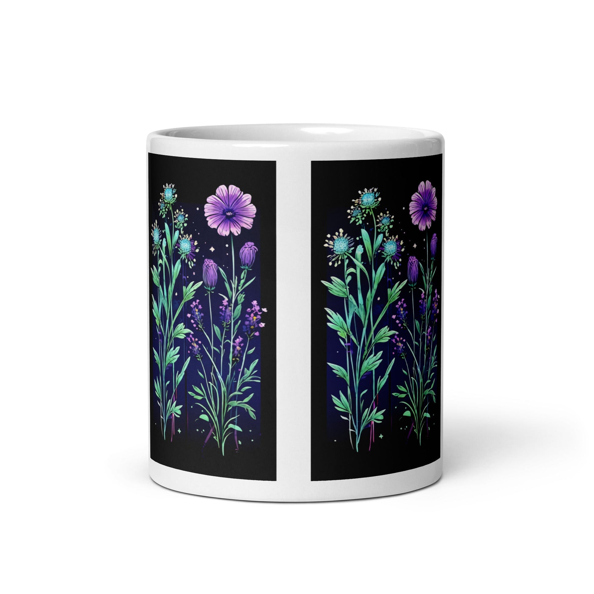 Black Tile Wildflowers White Glossy Mug (11 oz, 15 oz, 20 oz) - Mugs - Discovery Co.
