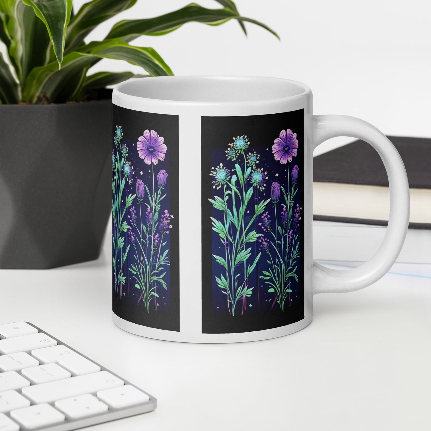 Black Tile Wildflowers White Glossy Mug (11 oz, 15 oz, 20 oz) - Mugs - Discovery Co.