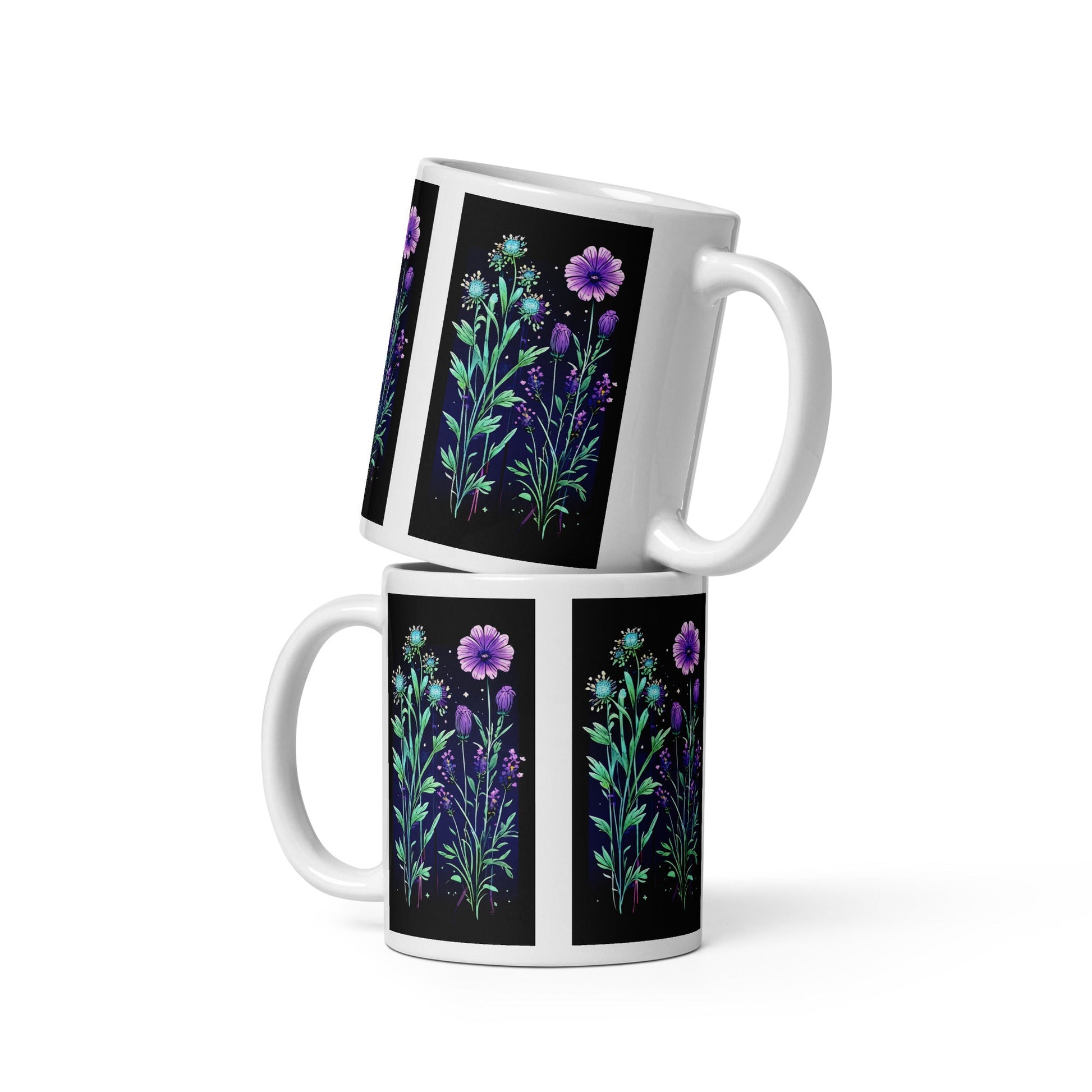 Black Tile Wildflowers White Glossy Mug (11 oz, 15 oz, 20 oz) - Mugs - Discovery Co.