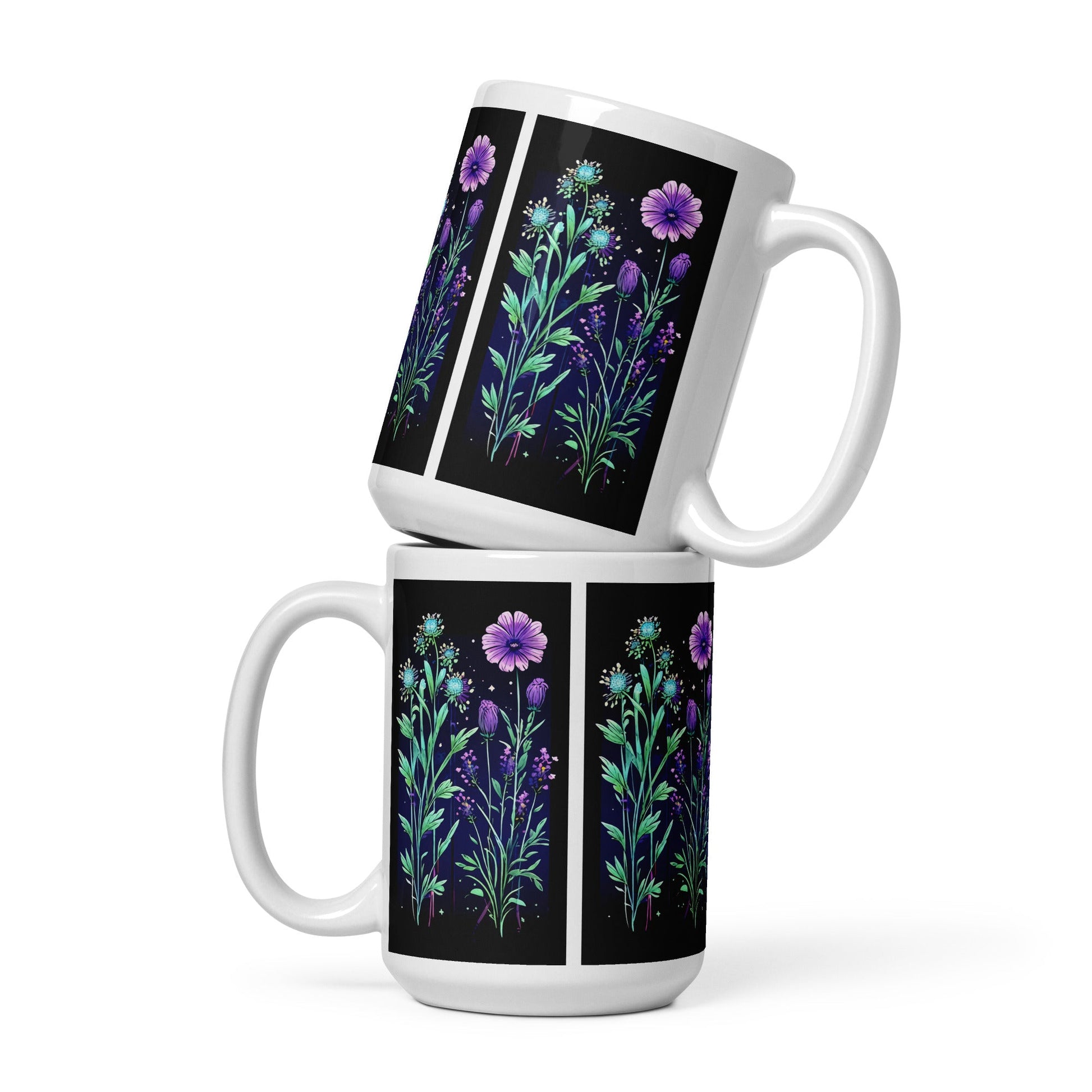 Black Tile Wildflowers White Glossy Mug (11 oz, 15 oz, 20 oz) - Mugs - Discovery Co.