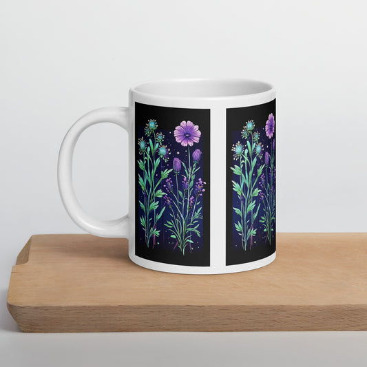 Black Tile Wildflowers White Glossy Mug (11 oz, 15 oz, 20 oz) - Mugs - Discovery Co.